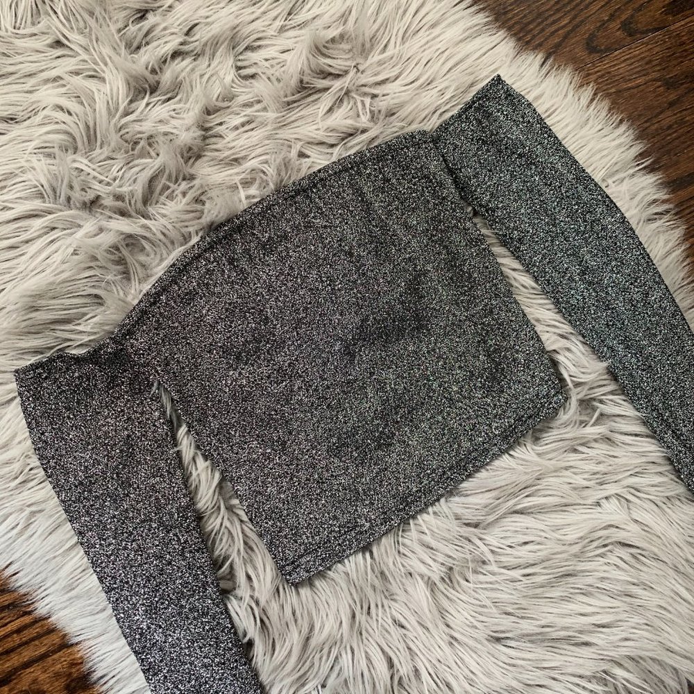 Forever 21 | Silver Sparkle Off Shoulder Crop Top